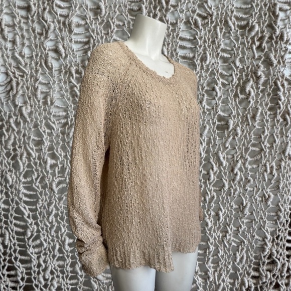Eileen Fisher Organic Cotton Sweater | Neutral Oatmeal | Open Knit | Women Large - Picture 4 of 12